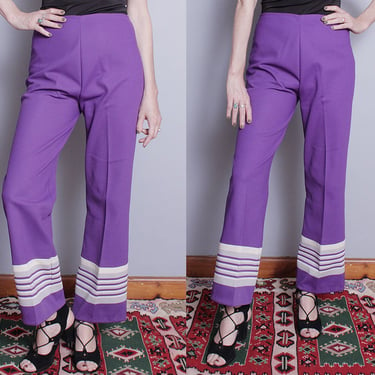 Vintage 1970's | Purple | Striped | High Rise | Flared | Pants | S/M 