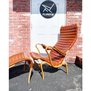 Bruno Mathsson Eva Leather Lounge Easy Chair and Ottoman Danish Modern 