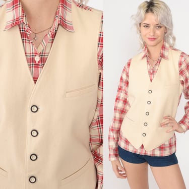 80s Plaid Shirt 2fer Matching Vest Checkered Shirt 1980s Vintage Button Up Top Armani Jeans Twofer Long Sleeve Red Cream Women's Small 