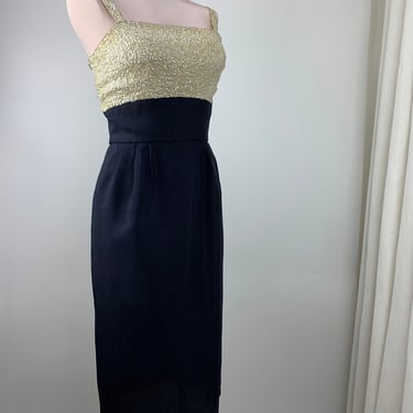 1960's Fitted Cocktail Dress - Empire Waist Wiggle Dress - Iridescent Sequin Details - Size Small to Medium - 27 inch waist 