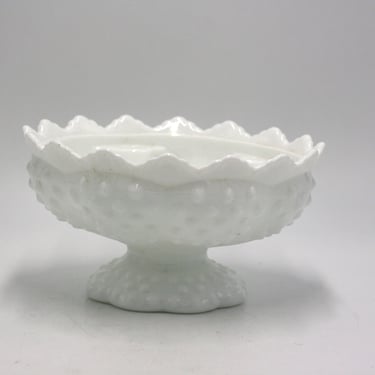 vintage Fenton Epergne milk glass hobnail pedestal bowl 