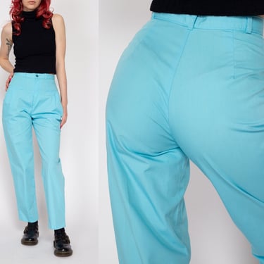 Petite XS 80s Sky Blue High Waisted Pleated Pants 24" | Retro Preppy Vintage Tapered Leg Trousers 