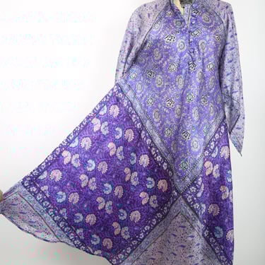 Vintage 70s Floral Silk Caftan Maxi Dress Boho Bohemian Hippie Hippy Woodstock Cruise Vacation Summer Resort 
