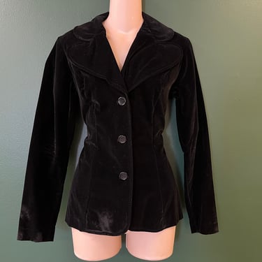 vintage black velvet blazer 1970's luxe velour campus jacket women's medium 