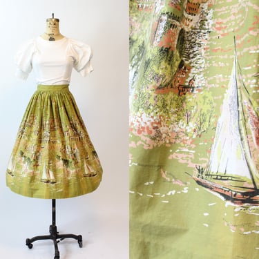 1950s EUROPEAN VILLAGE novelty print skirt small | new spring summer 