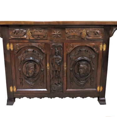 Foyer Table | Antique Gothic Renaissance Carved Entry Table and Entry Cabinet 