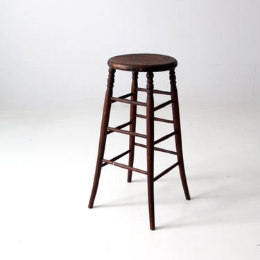 antique turned leg wood stool 