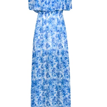 Show Me Your Mumu - White Off The Shoulder Dress w/ Blue Floral Print Sz S