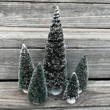vintage bottle brush tree collection five miniature Christmas trees 