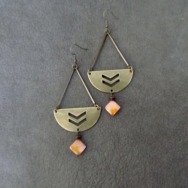Antiqued bronze and brown mother of pearl earrings 