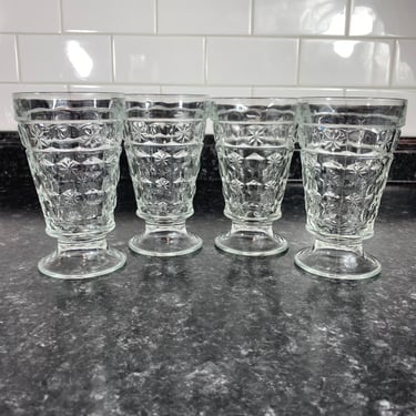 Vintage Clear Glass Pedestal Sundae Glasses, Pressed Glass with Starburst Pattern, Vintage Iced tea glasses, Dessert Glasses, MCM Bar Cart 