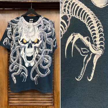 Vintage 1990’s “Liquid Blue” Skull x Snake Goth Punk T Shirt, 90’s Oversize Tee, Vintage Tee Shirt, Vintage Clothing 