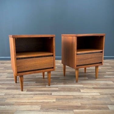Pair of Mid-Century Modern Walnut Night Stands with Bookcase, c.1960’s 