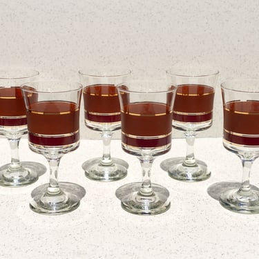 Set of 6 Vintage Libbey Glasses, Gold Trimmed Wine Goblets, Vintage Glassware 