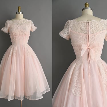 vintage 1950s Dress | Gorgeous Soft Pink Cupcake Sweeping Full Skirt Party Dress | XS Small 