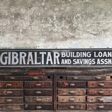 Antique Wood Double Sided Schmaltz Gibraltar Building Loans Sign 