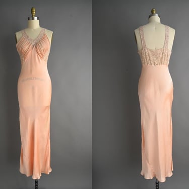 vintage 1930s dress | Ballet Pink Liquid Satin Lace Lingerie Slip Dress | Small 