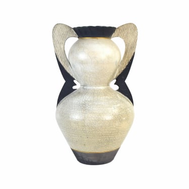 Large 1980’s Steven Forbes deSoule Raku Art Pottery Double Gourd Handled Vase 