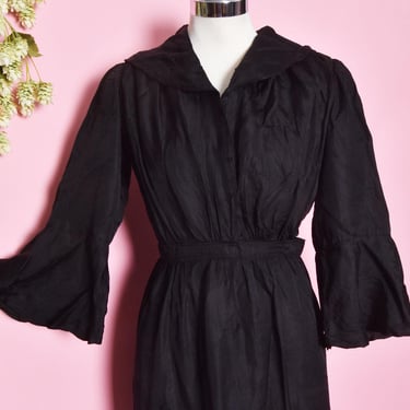 Antique SILK DRESS 1900s Victorian Black 100% Silk Long Dress, 1920's Art Deco Edwardian Vintage Very Old 
