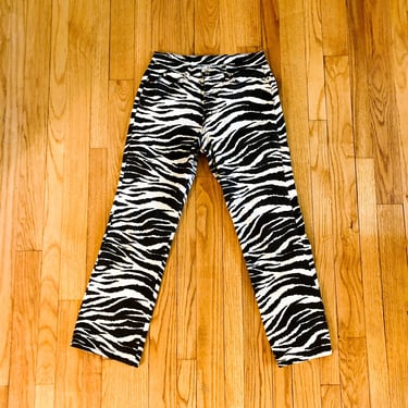 80s/90s Zebra Print Black and White High Waisted Straight Leg Cotton Pants | Medium/30