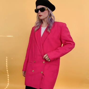 Vintage 80s Hot Pink Double Breasted Blazer 