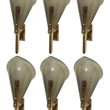 Set of Six Cobra Sconces with Smoky Textured Murano Glass. Italy, 1970's.