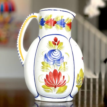 VINTAGE: Colorful Italian Pottery Pitcher - HB Quimper France - Collectable Pottery Art - Made in Italy - SKU 36-C-00040040 