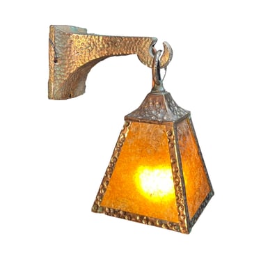 Antique Craftsman Arts and Crafts Copper Plated Hammered Sconce With Mica #2348  Free Shipping 
