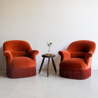 Pair of Crapaud Chairs | Brick Velvet with Fringe
