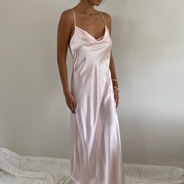 90s 100% Silk Charmeuse Maxi Slip Wedding Guest Dress - Blush Pink