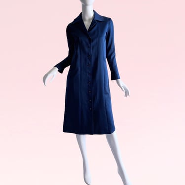 70s Vintage Halston Silk Dress, I Magnin Mod Navy Minimalist Dress Small 