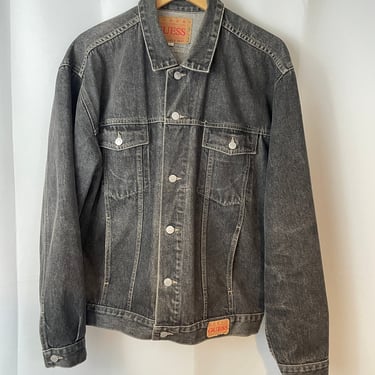 Y2K black denim jacket Guess jean jacket biker XL 