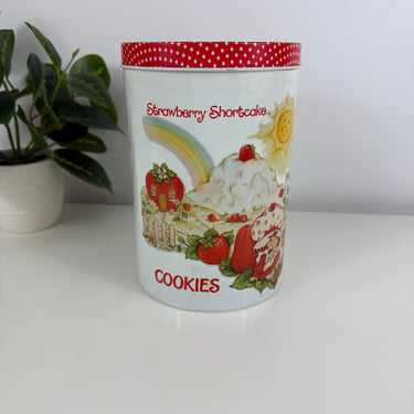 Vintage 1980's Strawberry Shortcake Tin Cookie Canister, 1980 American Greetings Strawberry Shortcake Canister, Retro Strawberry Shortcake 