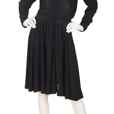1940s Vintage Black Slinky Viscose Jersey Dress Sz XS 