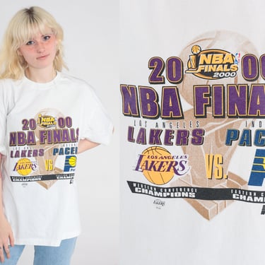 2000 NBA Finals Shirt Y2K LA Lakers Indiana Pacers Basketball T Shirt Championship Graphic Tee Sports Retro Vintage 00s Large 