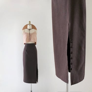 straight chocolate maxi skirt - 28 - vintage 90s y2k womens dark brown long size 6 six solid skirt 