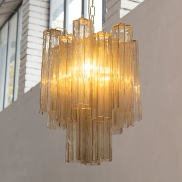 Suspension lamp Made in Italy Tronchi in smoked Murano glass of vintage design, ceiling chandelier 36 cm diameter 