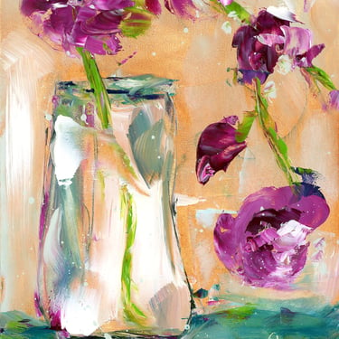 Expressive Oil Painting of Magenta Orchids - Abstract Expressive Florals - Oil Painting Square - Daily Painter - 5x7 art 