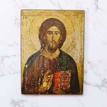 vintage German religious icon, “Christ Pantocrator”
