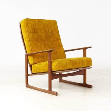 Kofod Larsen for Selig Mid Century Walnut Sleigh Leg High Back Lounge Chair - mcm 