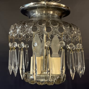 Flush Mount 3 Bulb Glass and Crystal Light 9.5” X 9.5”