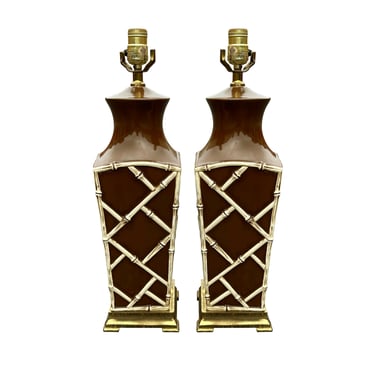 Vintage Regency Faux Bamboo Lamps by Paul Hanson Chippendale Regency 