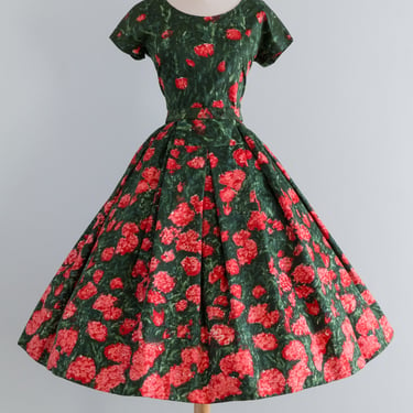 Stunning 1950's Rose Garden Couture Dress By Maria Christina Torino / Small