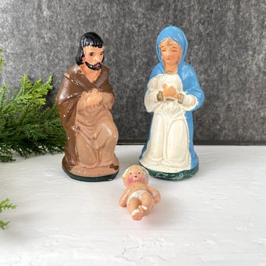 Nativity Mary, Joseph and Baby Jesus - vintage chalkware figures 