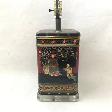 Vintage Mid Century Fredrick Cooper Brass Chinoiserie Tea Canister Table Lamp 