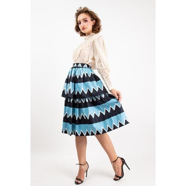 Vintage Yves Saint Laurent Rive Gauche geometric print tiered skirt / 1980s Documented YSL 