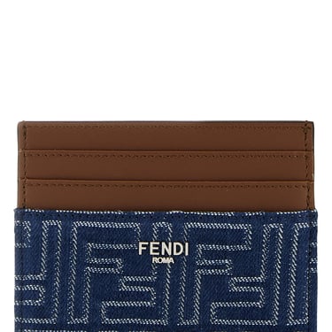 Fendi Men Embroidered Denim Card Holder