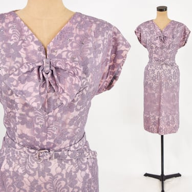 1940s Lavender Purple Lace Party Dress | 40s Lavender Lace Cocktail Dress | Large 