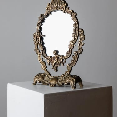Vintage brass Make-Up Mirror - baroque style, classic France 1930s - handmade, artistic, decoration, elegant gift 