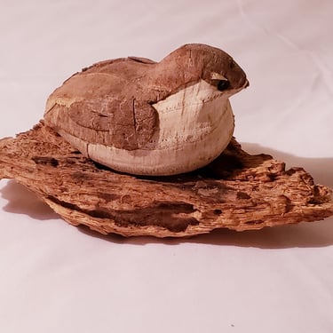 Carved Bird figurine Bird made from Tree Bark 